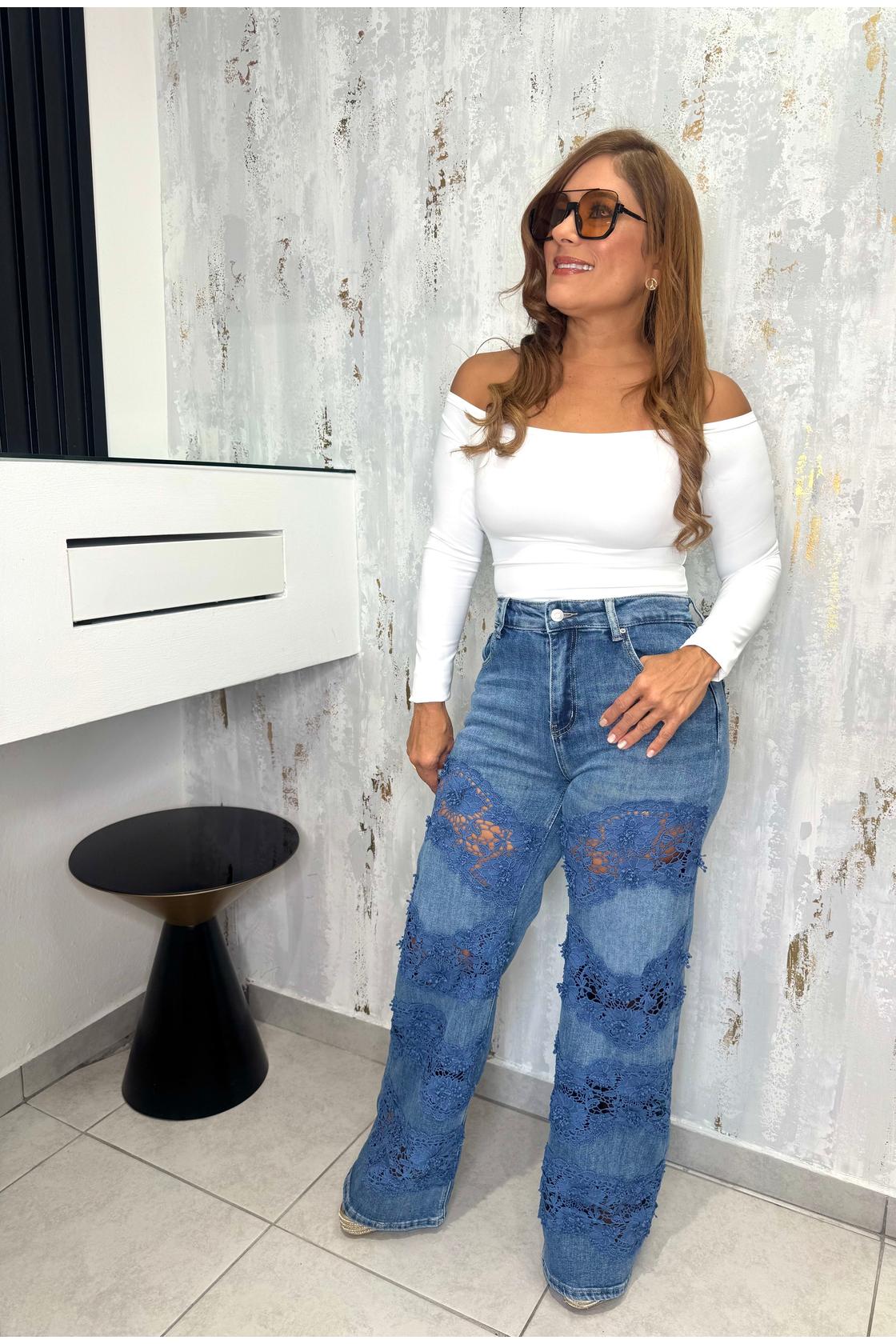 High Rise Denim Lace